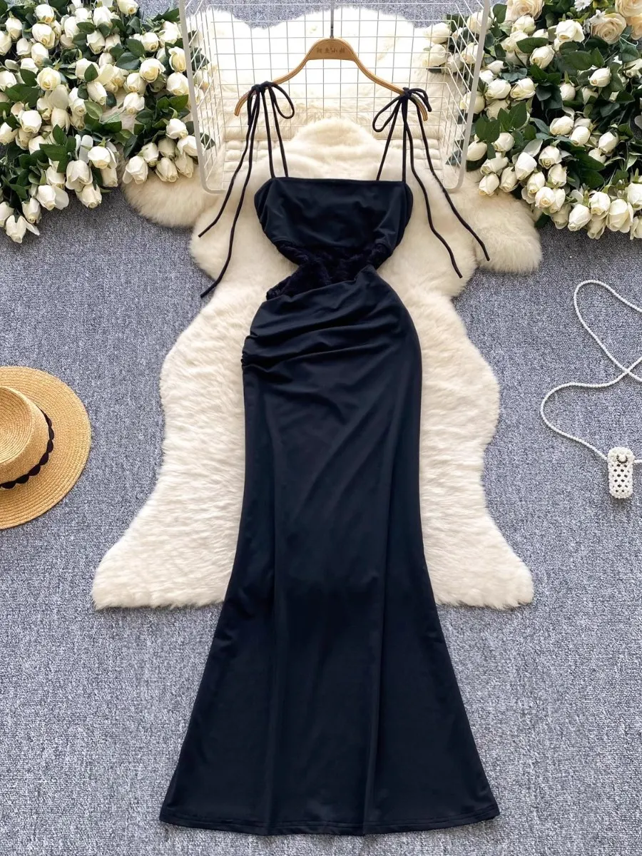 Foamlina 2025 Letnia Nowa Sukienka Bodycon Wieczorowa Damska Elegancka Bez Rękawów Koronkowa Wstawka Talia Obcisła Wino Czerwona Maxi Sukienka na Bal