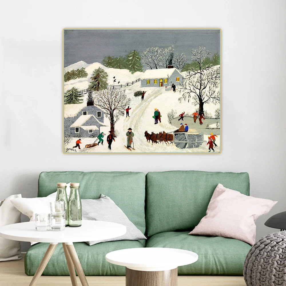 Anna Mary Robertson Grandma Moses《The old snow roller》Canvas Oil Painting Aesthetic Picture Wall Hanging Decor Home Decoration