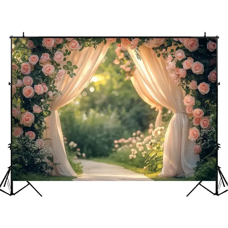 Mocsicka 봄 핑크 꽃 사진 배경 창 장식 생일 웨딩 출산 초상화 배경 사진 스튜디오