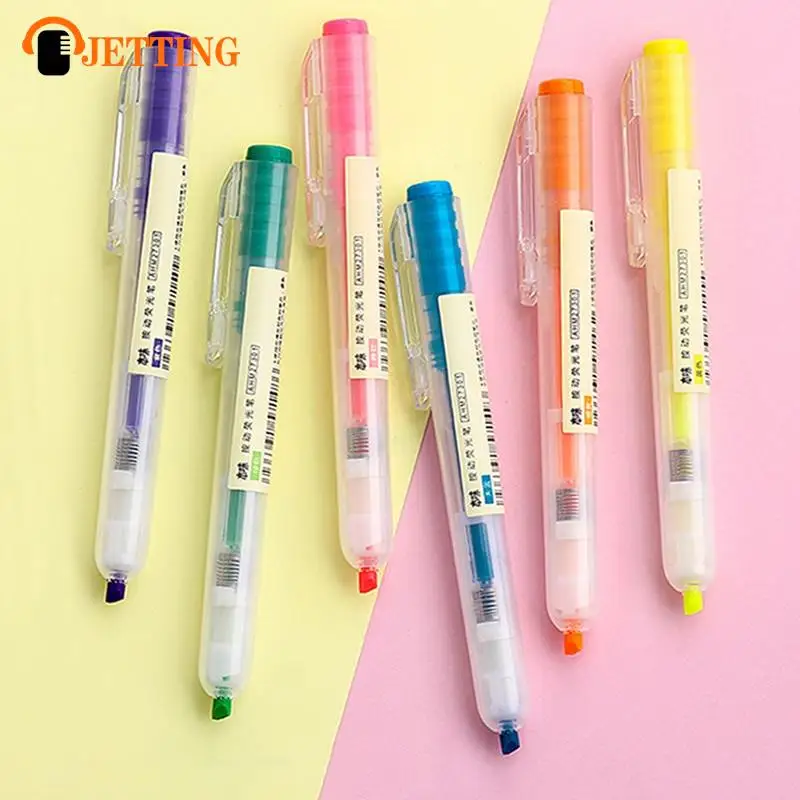 

1PCS Press Retractable Highlighters Refillable Pastel Highlighter Pen Fluorescence Markers For Journaling School Office Supplies