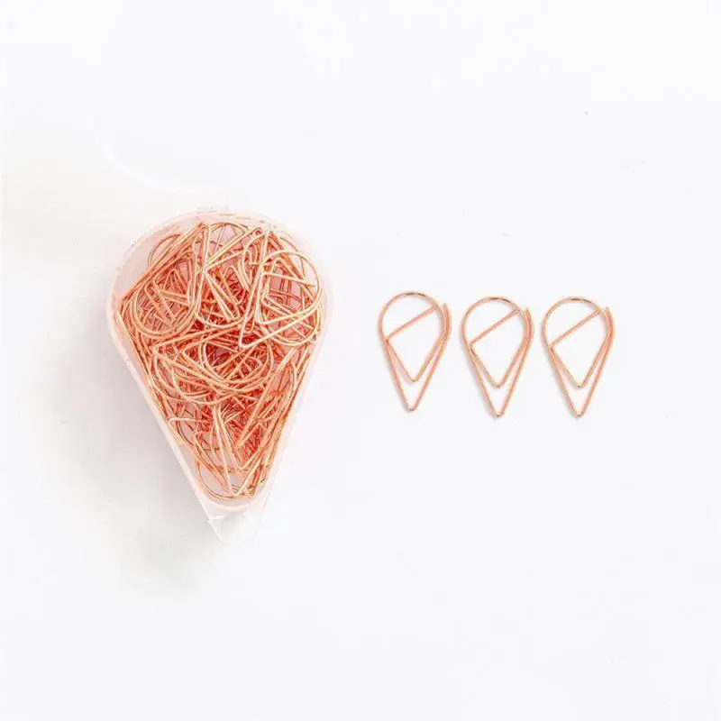 Gota Forma Paper Clips, Material Metal, Bookmark Clip, Ouro, Cor Prata, Kawaii, Bonito, Papelaria, Escritório, Material Escolar, 50 Pcs