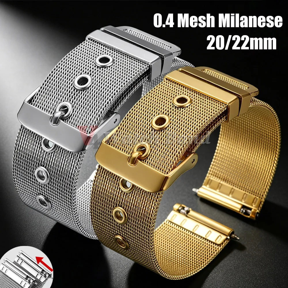 0,4 Mesh Milanese-Armband aus Edelstahl, 20 mm, 22 mm, Metall-Uhrenarmband, universeller Gürtel, Vintage-Armband mit Schnellverschluss