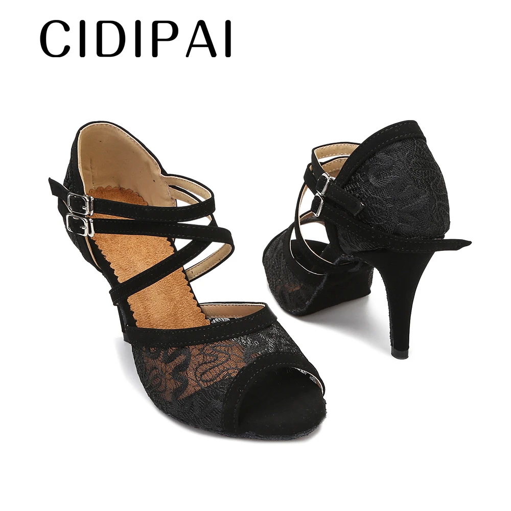 CIDIPAI Lace Mesh Latin Dance Shoes Woman Tango Salsa Samba Performance Ballroom Dance Heels Indoor Party Shoes Women Sandals