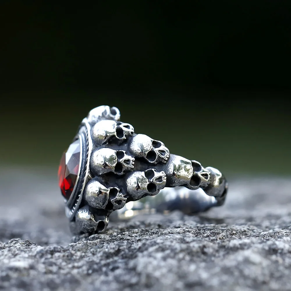 2022 NEW Men\'s 316L stainless-steel rings Skull Head witth Red zircon ring Vintage gothic punk Jewelry Gifts free shipping