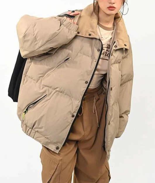 

Winter Puffer Jacket Lapel Cotton-Padded Coat Thickened Outerwear