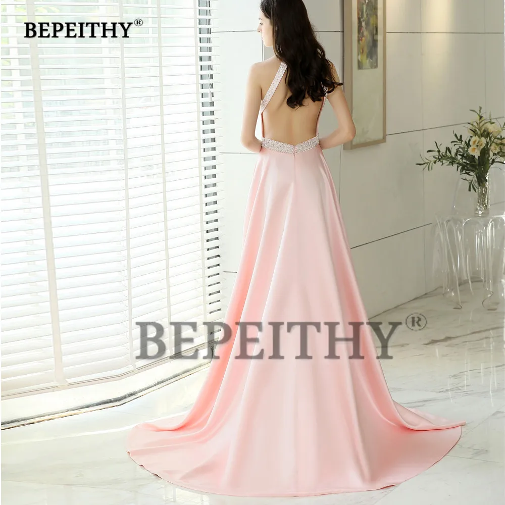 BEPEITHY/длинное вечернее платье с лямкой на шее и поясом со стразами; Vestido De Festa; Розовое вечернее платье с открытой спиной и шлейфом; Вечерние пл...