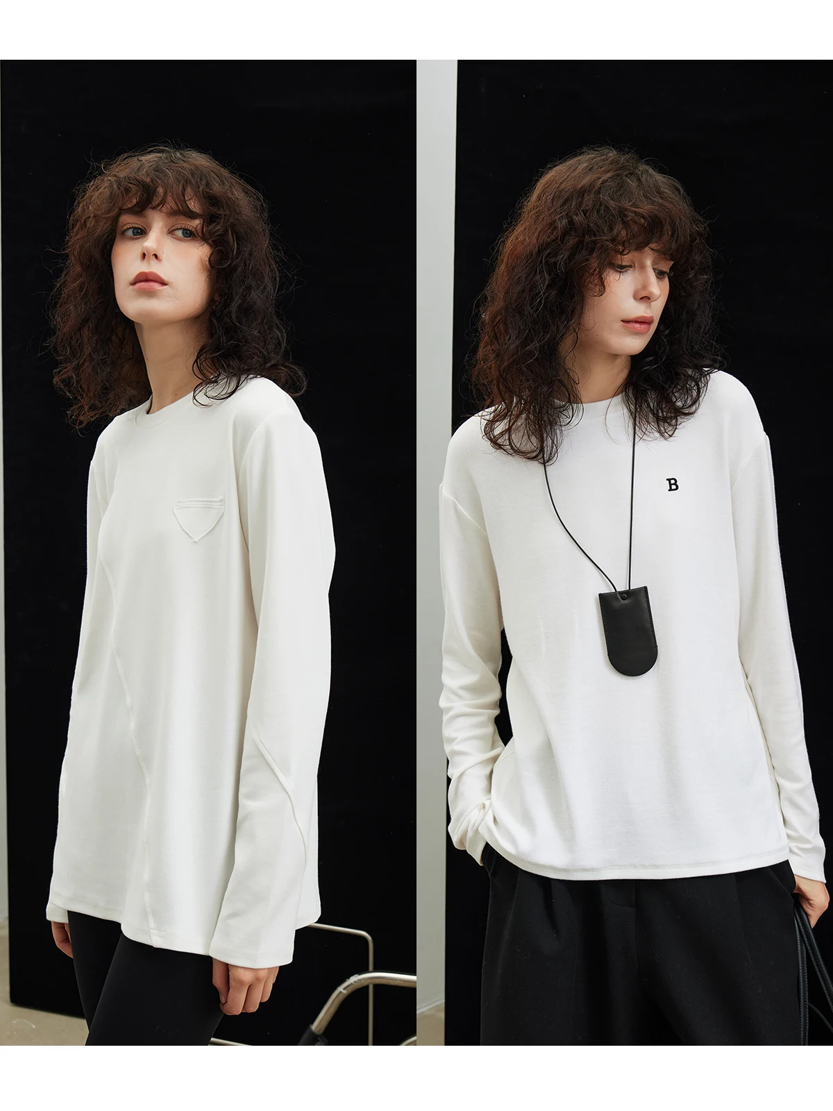 

Pure White Long Sve T-irt Women's Loose Fit round Ne Base Layer irt Cotton Spring Autumn Faion Commute Sle