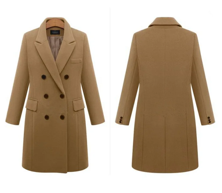 

2022 Mid-Length Autumn and Winter plus Size Woolen Women's Coat Double Breasted Woolen Coat