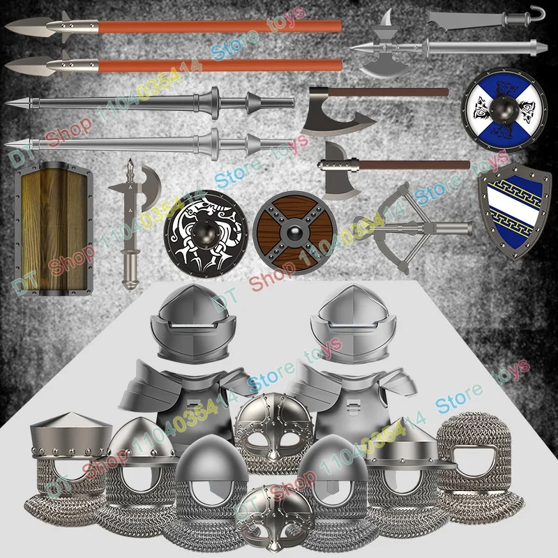 

Medieval Military Action Figures Building Blocks Castle Militia Soldier Knight Shield Accessory Brick DIY Toys DM11-12+YL005-012