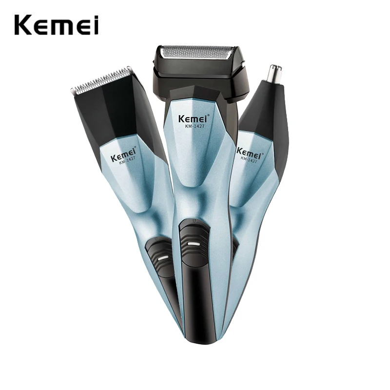 Kemei 1427 3-in-1 Multifunctional Men Electric Reciprocating Shaver Hair Trimmer Rechargeable Hair Clipper Nose Ear Hair Trimmer