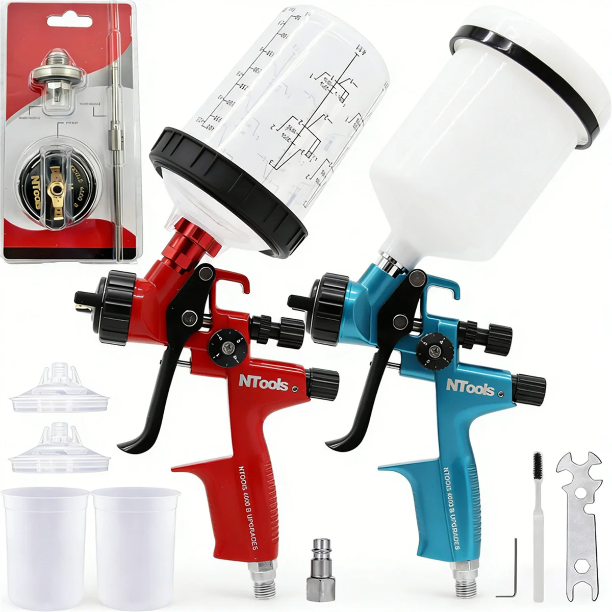 

2Pcs Air Paint Spray Gun Set 1.3mm 1.4mm With Adapter Mix Tank Car Repair Paint Sprayer For Water Based Paint Optional 1.8/2.0mm