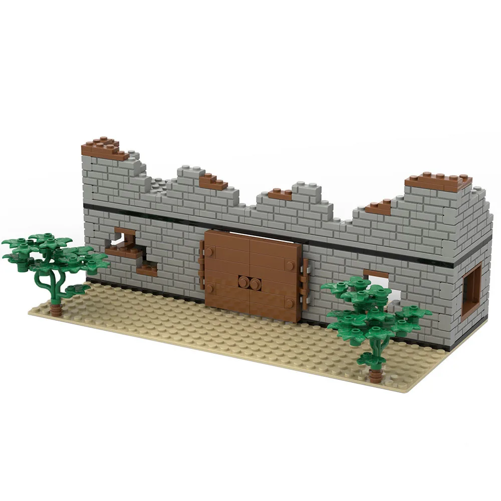 Military WW2 MOC Ruins Blockhouse Building Blocks Army Weapons Fortress Bricks Pine  tree Accessories Toy Gift