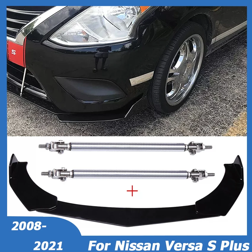 Front Bumper Lip Side Splitter Diffuser Body Kit Protection Cover For Nissan Versa S Plus 2008-2021 w/ Strut Rod Car Accessories