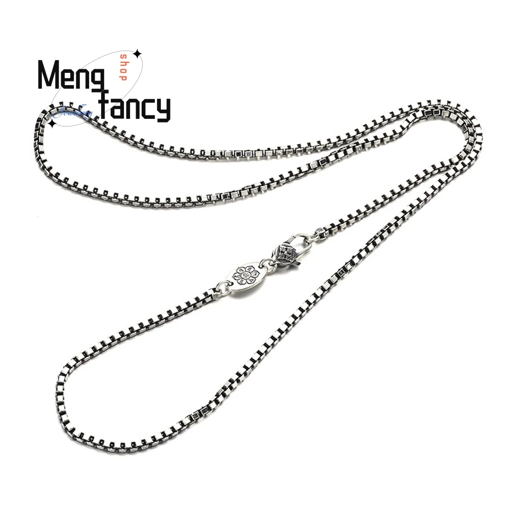 Srebro próby S925 Męski i damski łańcuszek typu box Sześciocytowy naszyjnik z mantrą Modny jesienno-zimowy łańcuszek do swetra Lekki luksus