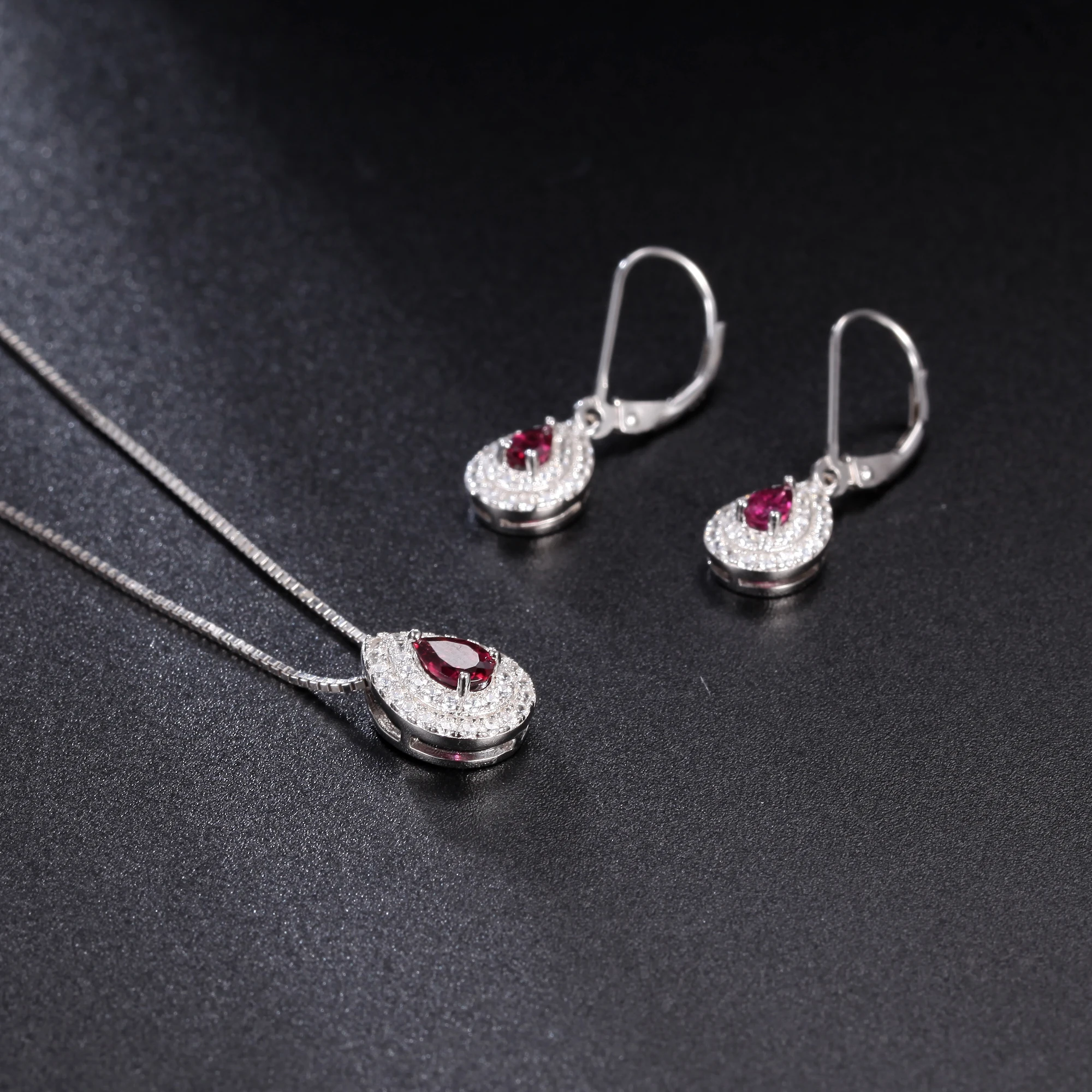 GEM'S BALLET Dainty Gemstone Earrings 4x6mm Pear Shape Rhodolite Garnet Halo Drop Earrings in 925 Sterling Silver Gift For Her