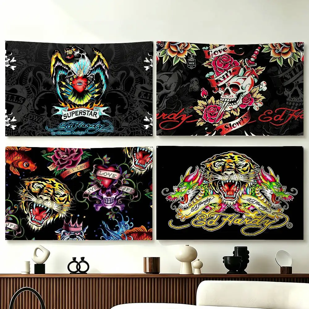 E-Ed Hardy Brand Funny Flags for Bedrooms Home Decor Items Outdoor Decors Garage Decoration Flaga
