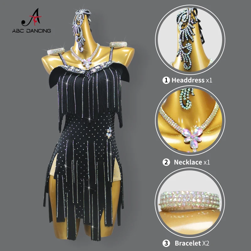 ชุดเต้นลาตินสีดำ ชุดปาร์ตี้ ชุดเซ็กซี่ ชุดกีฬาสำหรับเด็กผู้หญิง ชุดเต้นบนเวทีสำหรับผู้หญิง กระโปรง ชุดออกงาน ชุดฝึกซ้อมสั้น ชุดแต่งกายมีชายครุย