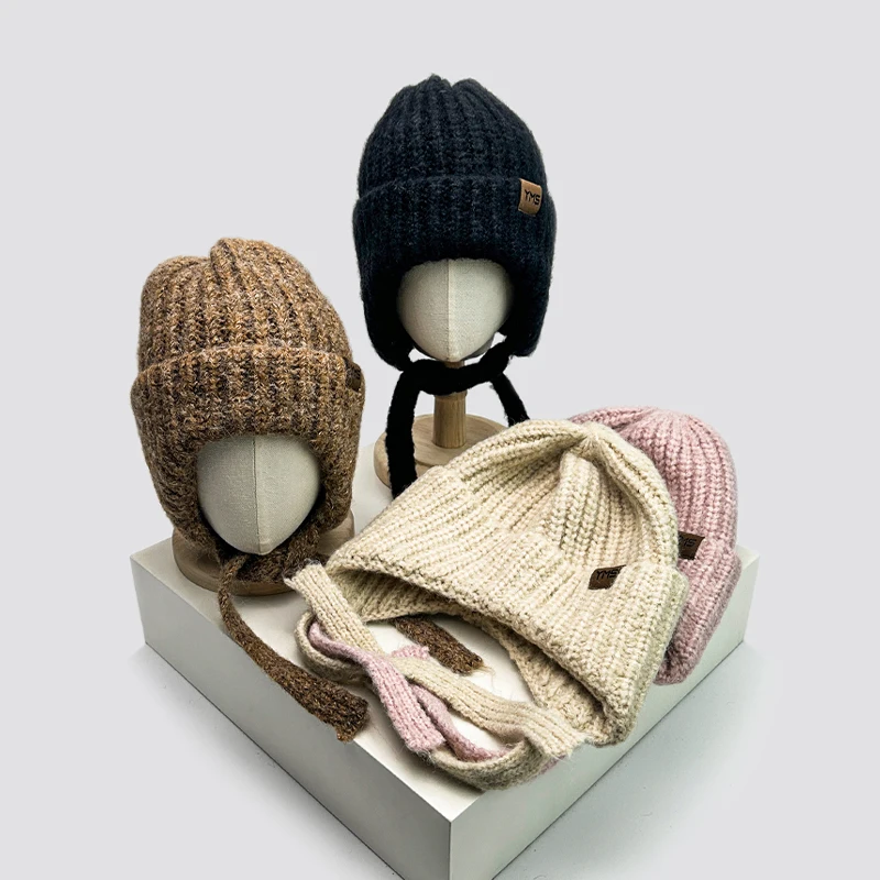 Outono e inverno novas mulheres carta tiras de malha chapéus piloto quente casual versátil ao ar livre gorros moda coreano confortável