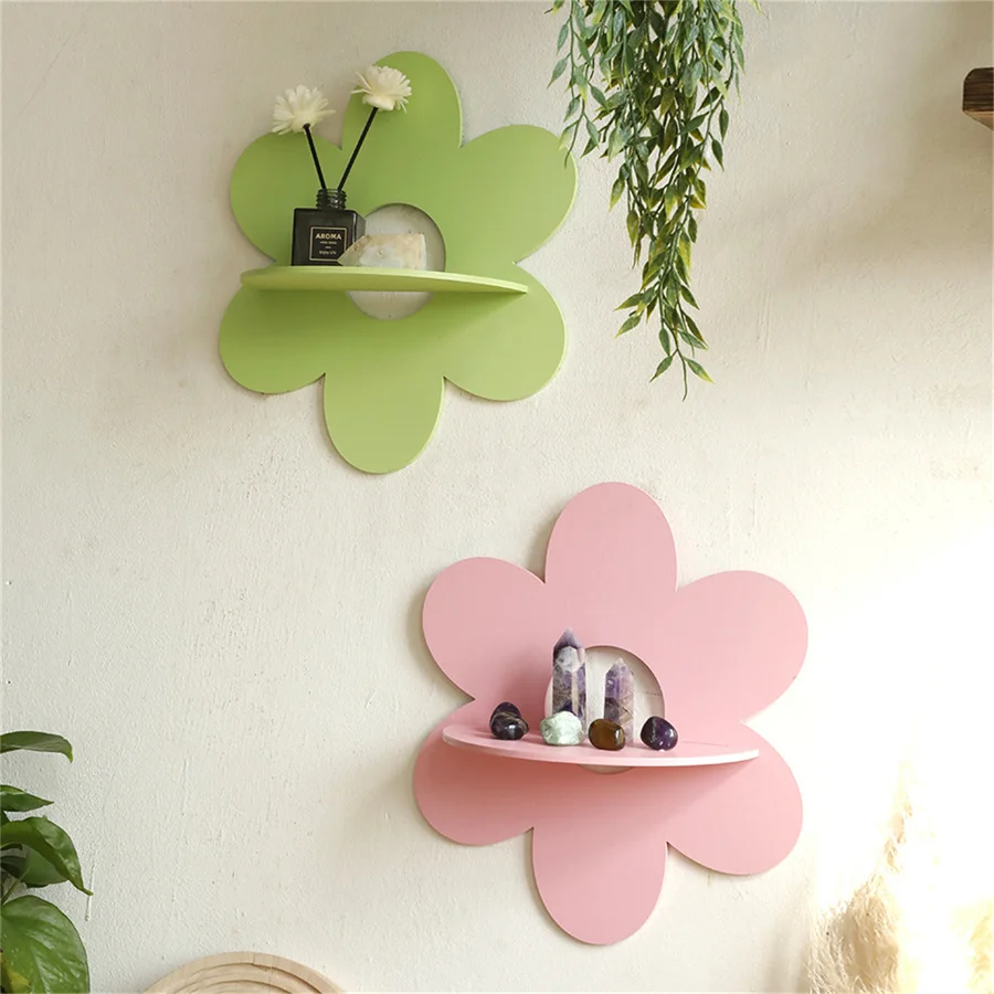 

Flower Shape Wall Storage Holder Wooden Wall Art Wall Decoration Floating Plant Shelf For Bathroom Home Room Decor Gift Bedroom