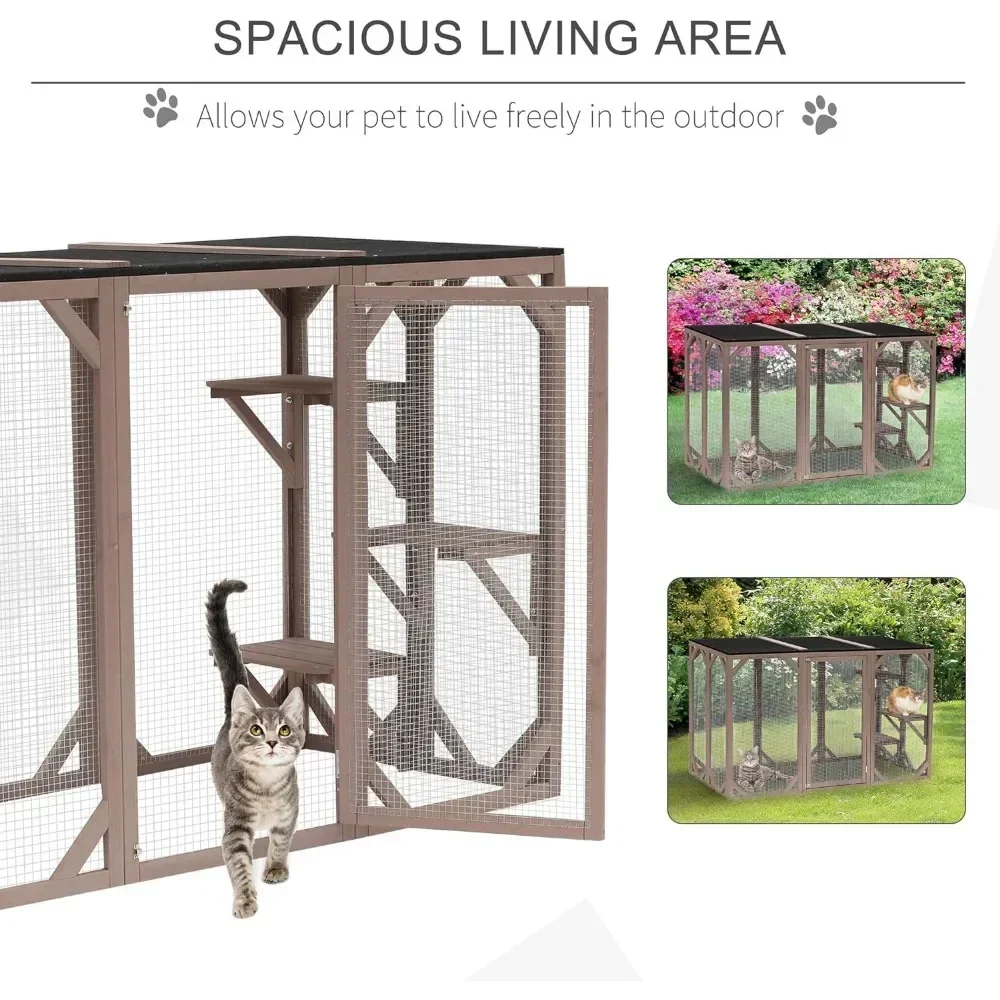 #For Outdoor Cat House, Catio Wooden Feral Shelter, Cat Cage with Platforms, Large Enter Door, Weather Protection Asphalt Roof, view 3