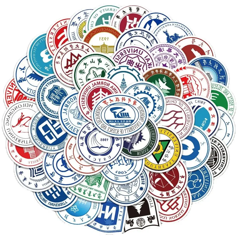 50 SZTUK Popularnych Chińskich Naklejek z Logo Uniwersytetu na Laptopa iPad Dziennik Kubek Wodoodporna Naklejka