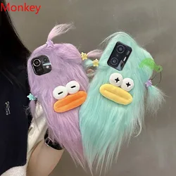 3D Korean Funny Fluffy Plush Monster Case For Xiaomi 14 13 12 11 13T 12T 11T 10T Poco F5 F4 F3 X3 Redmi A1 A2 A3 Cute Girl Cover
