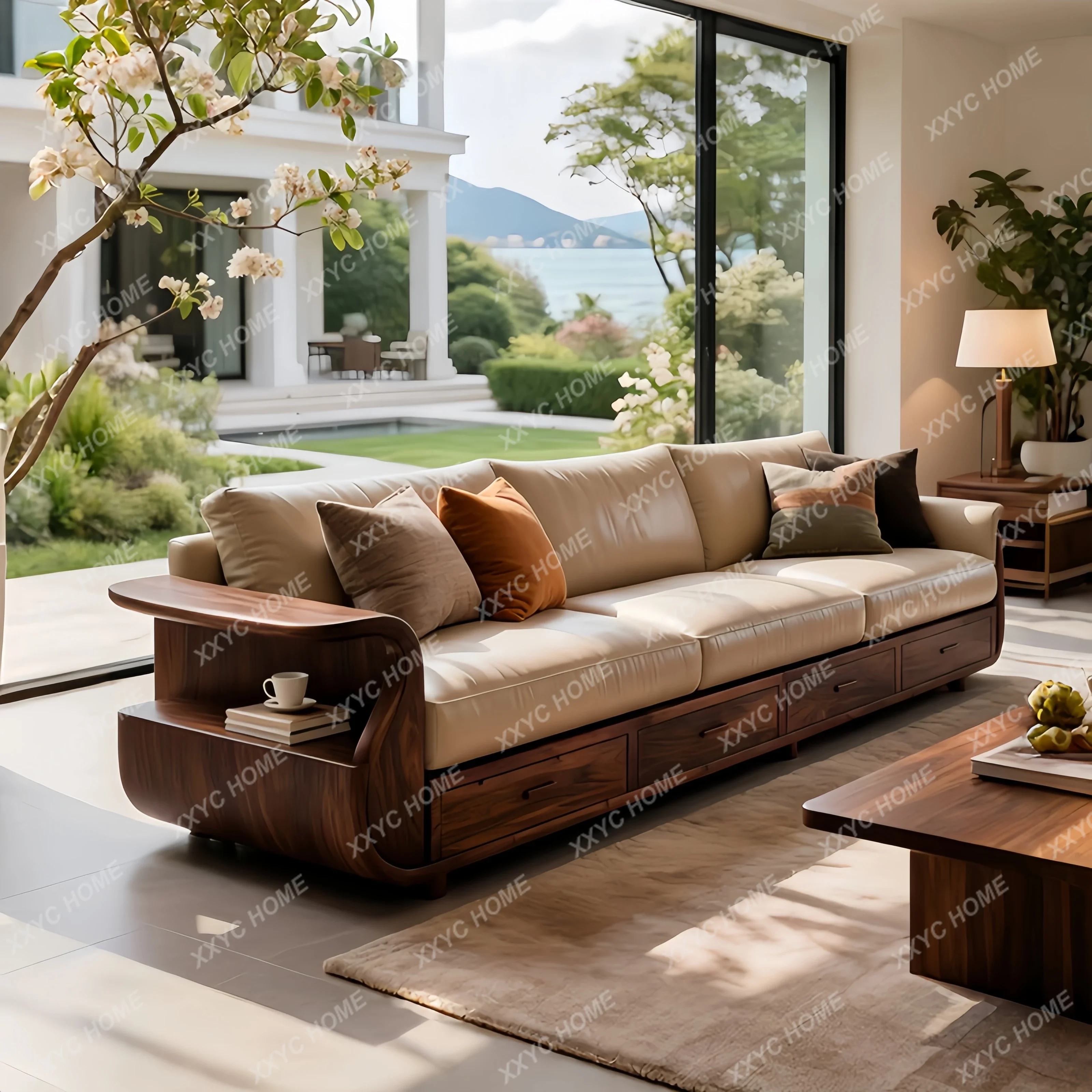 

Диван из ясеня, кожаный диван для хранения вещей в гостиной