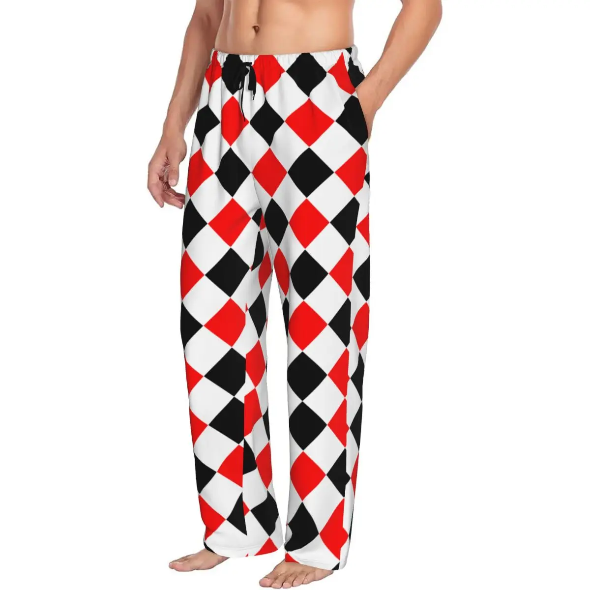 Mens Pajamas Pyjamas Pants Chess On Black White Red Lounge Pants Sleep Bottoms