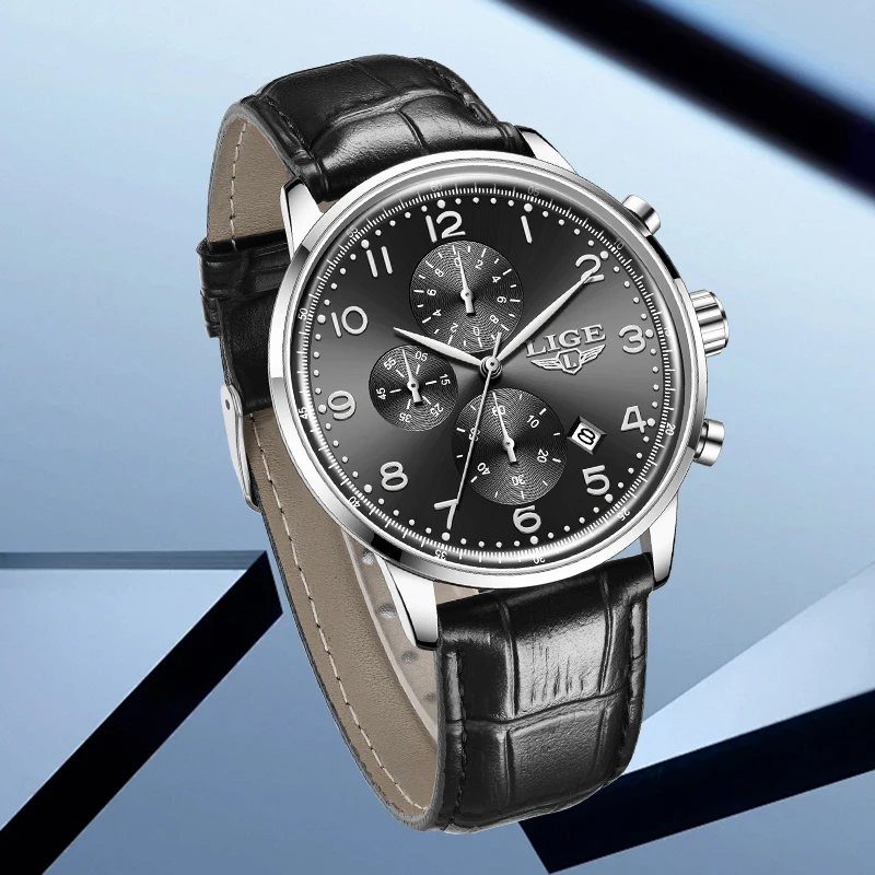 

LIGE Outdoor Sport Fashion Quartz Man Watch Casual Classic Simple Leather Strap Waterproof Auto Date Watches for Men Male Clocks