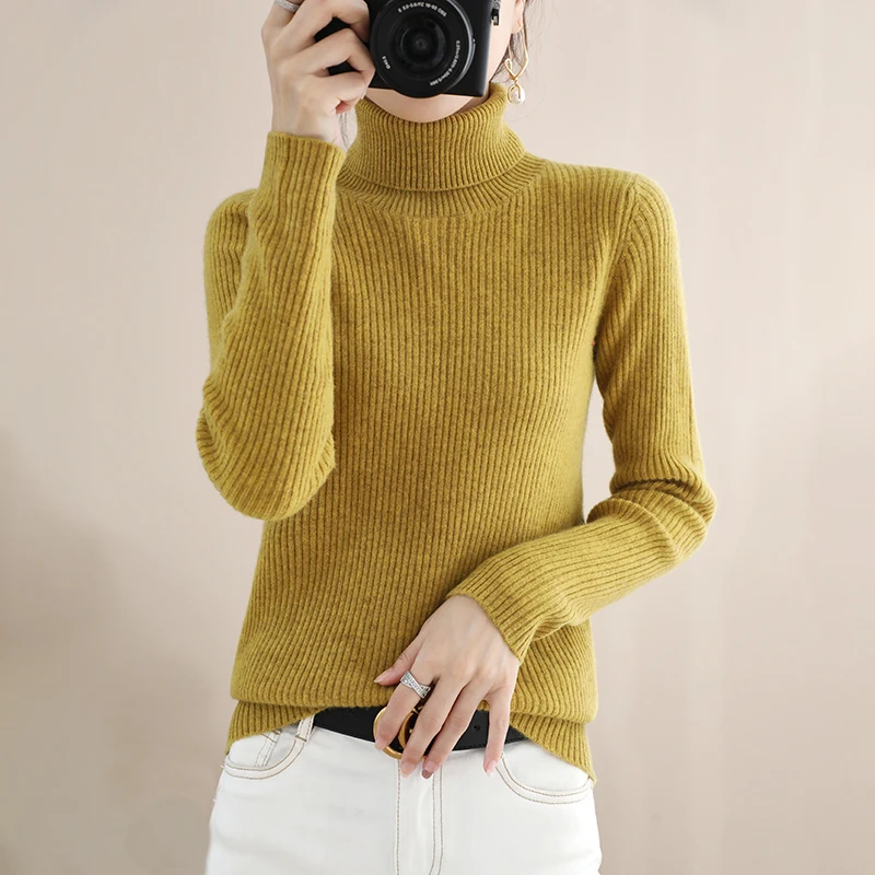 Autumn And Winter Cashmere Sweater Turtleneck  Pullover Women\'s Solid Color Casual Long-sleeved  Cashmere Pullover Sweaters