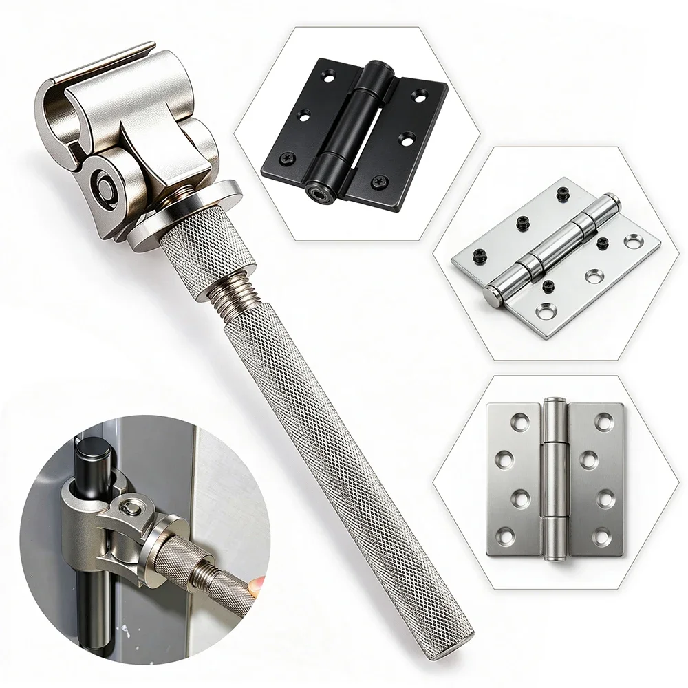 Door Hinge Adjustment Tool Stainless Steel Adjustable Gap Fixing Wrench for Interior Exterior Doors Fixing Sagging Jammed Repair