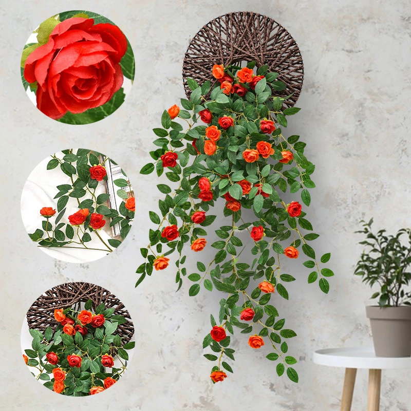 الزهور الاصطناعية النباتات أوراق Lvy الخضراء معلقة زهرة الورد الكرمة الزفاف ديكور حديقة المنزل DIY بها بنفسك معلقة جدار زهرة الحرير