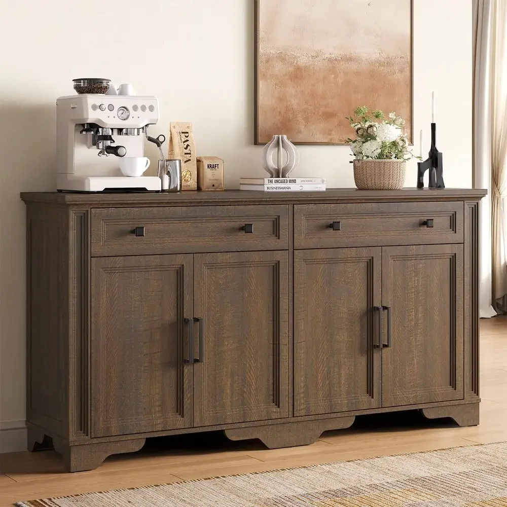 

63 Sideboard Buffet Cabinet, Kitchen Buffet Storage Cabinet, Large Credenza with Drawers amp Doors, Wood Coffee Bar Console Win
