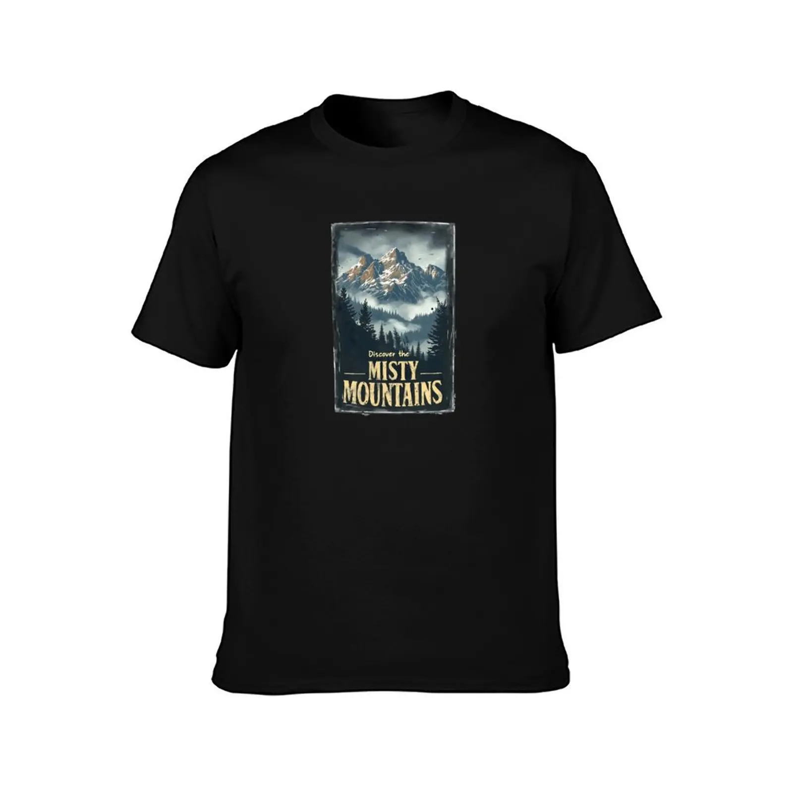 Discover the Misty Mountains - Vintage Travel Poster - Fantasy T-Shirt Summer Casual Cotton Tee Oversized Streetwear Tops