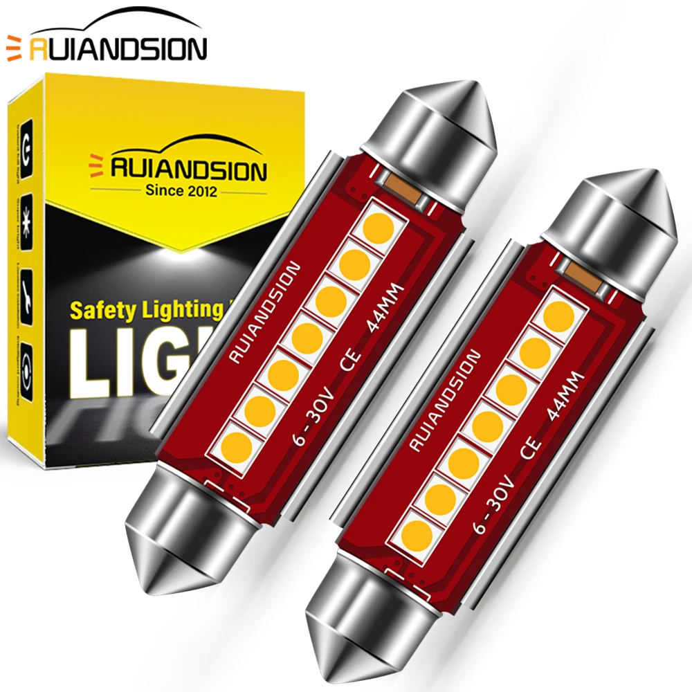 2Pcs LED Dome Light For Car 3030 Chip 6000K C5W C10W Interior Map 28/31/36/39/41/44MM Festoon 6-30V Door Open Lights Warm White