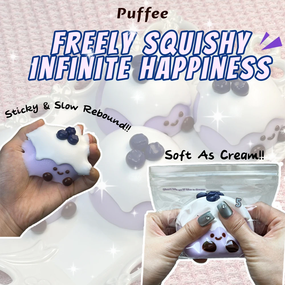 JC Giocattolo spatole in silicone alimentare con torta al mirtillo, Taba Squishy, adesivo morbido cremoso Giocattolo da spremere a rimbalzo lento, Gioco felice