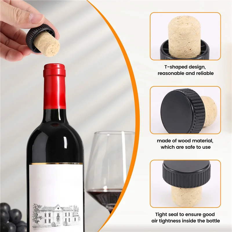 

J1UL1N Cork Plugs Cork Stoppers Tasting Corks T-Shape Wine Corks With Plastic Top Wooden Wine Bottle Stopper Bottle Plugs Corks