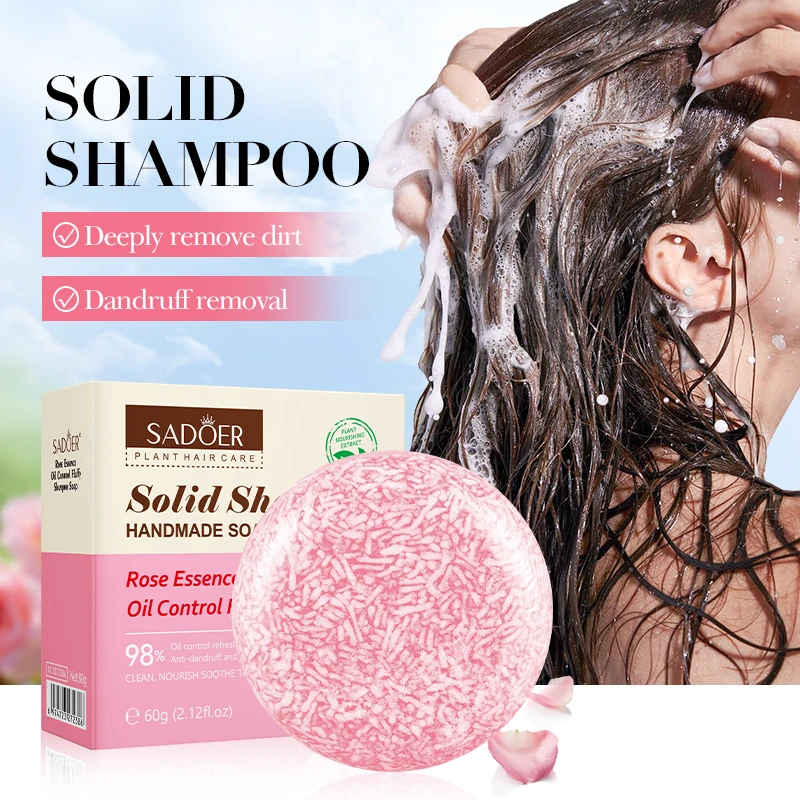 

SADOER Rose Solid Shampoo Bar Oil Control Anti Dandruff, Deep Cleansing Scalp Care for Oily Natural Zero Waste Travel Shampoo