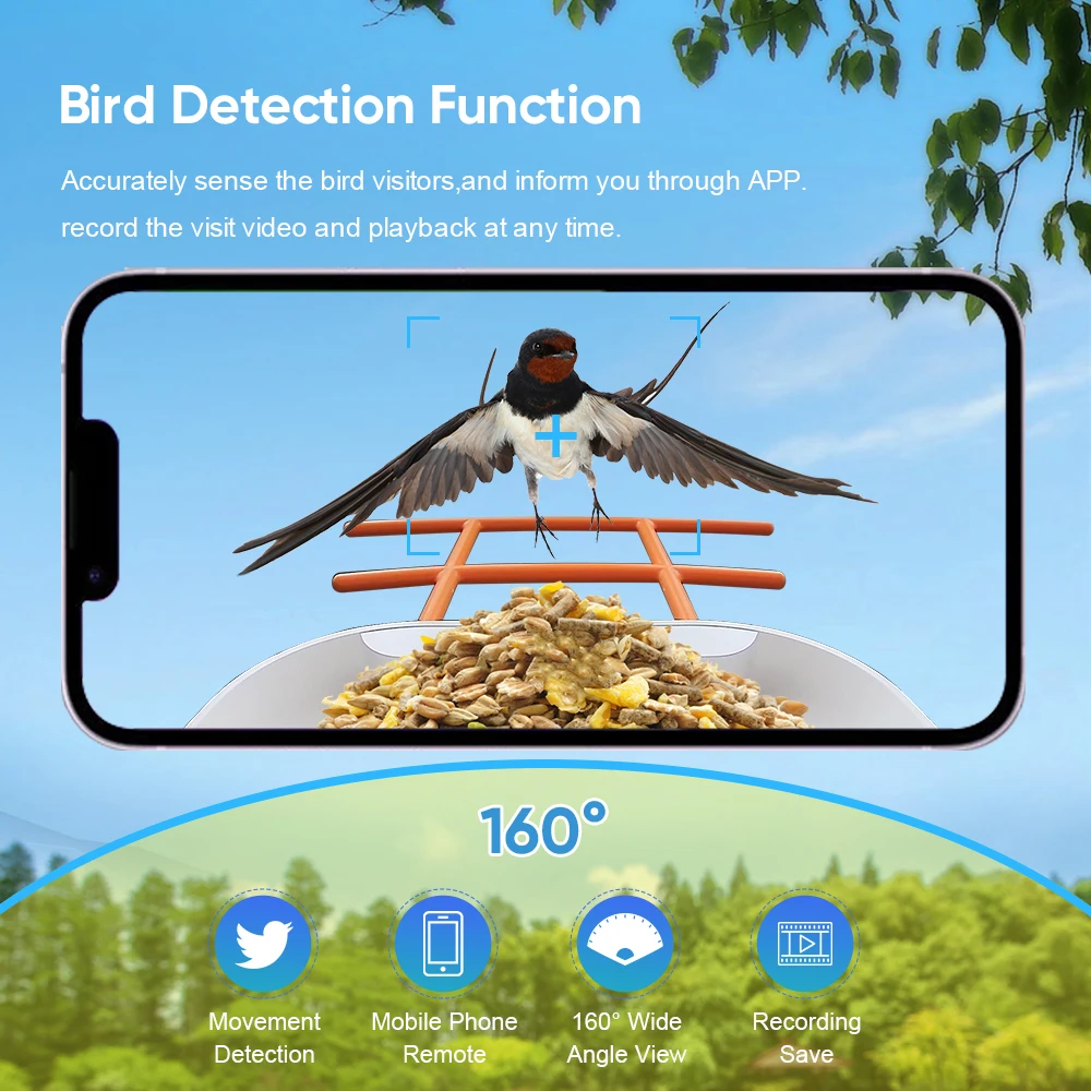 Smart Bird Feeder Camera with Solar Panel Wifi Wireless 1080P HD Bird Watching Camera Auto Capture Bird Videos Motion Detection