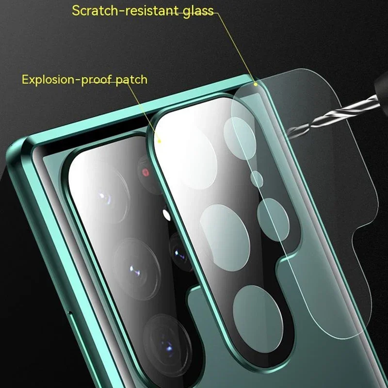 Metal Double Sided Glass Snap Lock Case 360 Full Protection For Samsung Galaxy S22 S23 S24 Ultra S23 Lens Protection Cover Case