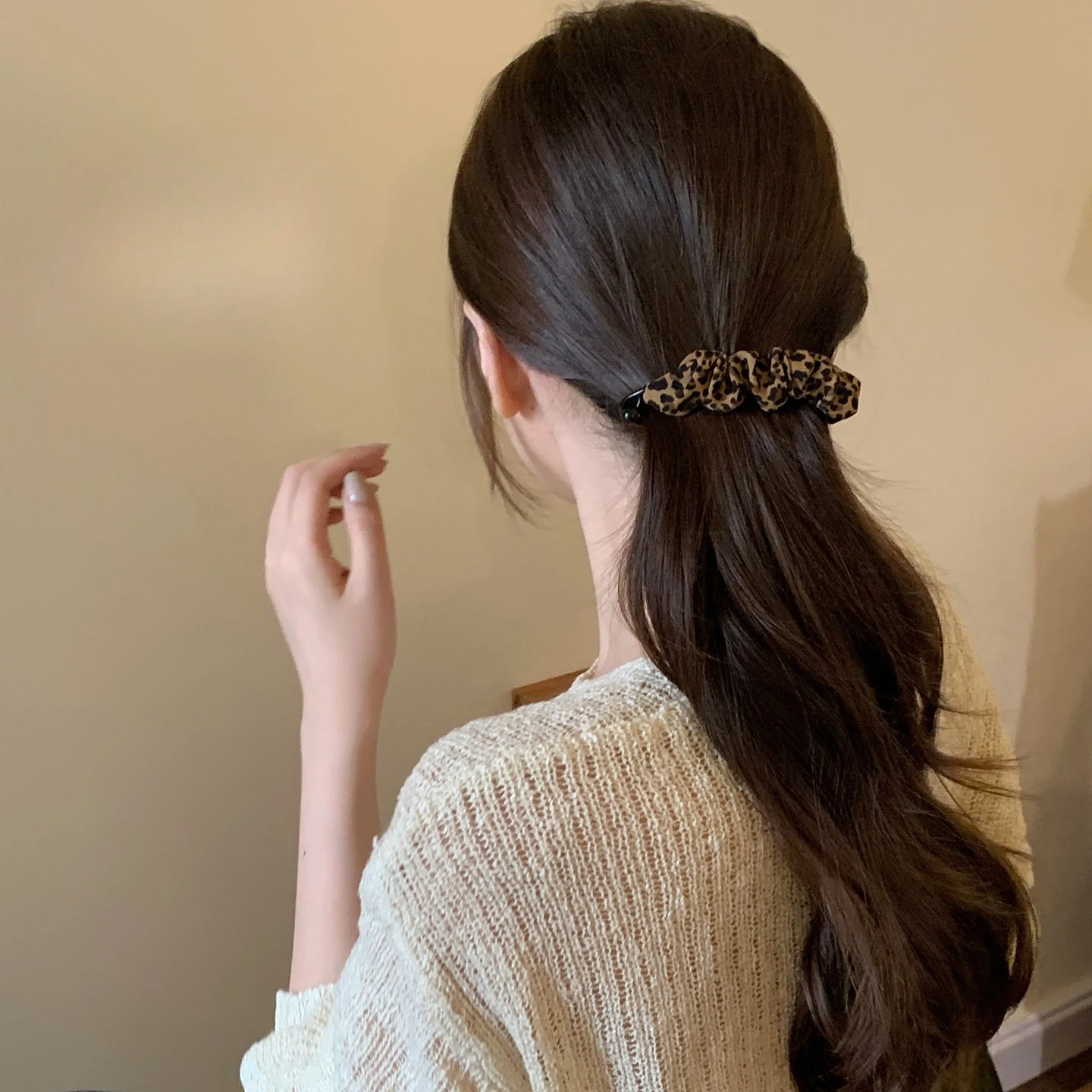 Retro Leopard Print Polka Dot Pleated Banana Clip Women Back Head Ponytail Clip Korean Fashion Vertical Clip Hairpin Accessories