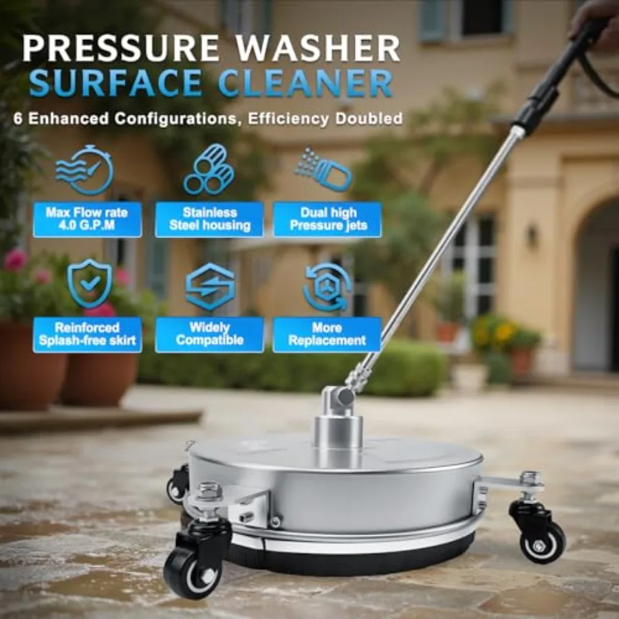 Prure Washer Surface Cleaner with 4 Wheels, Stal Steel Housg, 1/4