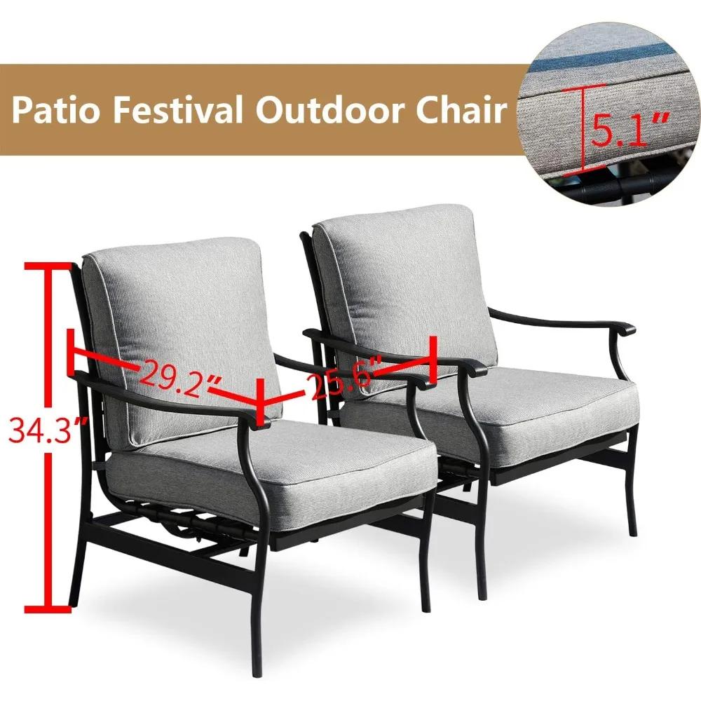 2 PC Outdoor Padded Conversation Set,Patio Furniture Sets Modern Bistro Cushioned Rocking Sofa Chairs with 5.1 Inch Thick Seat