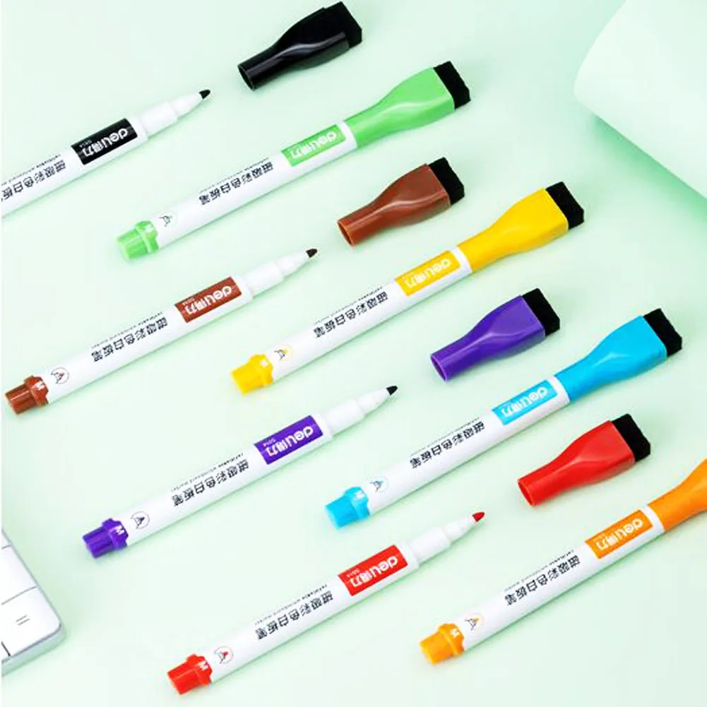 8 Pcs/Pack 8-Color Dry Erase Marker Set & Whiteboard Marker Set with Brush and Magnet for School & Office & Home & Business