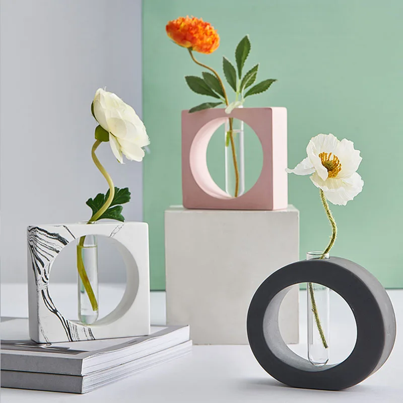 3D Solid Cement Flower Vase Desktop Decoration Ornaments Transparent Arrangement Photograph props Art Vases Gift