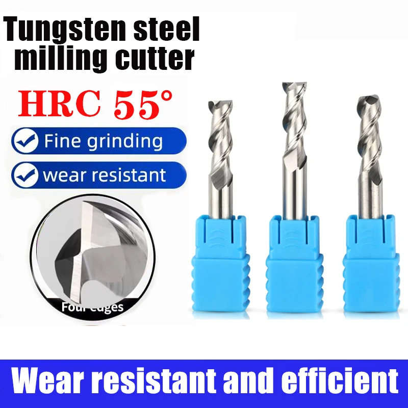 1-20mm Tungsten Steel Carbide End Mill 2 Flute Lengthen HRC55 Cnc Milling Cutter for Aluminum Wood Acrylic Copper Plastic Tools
