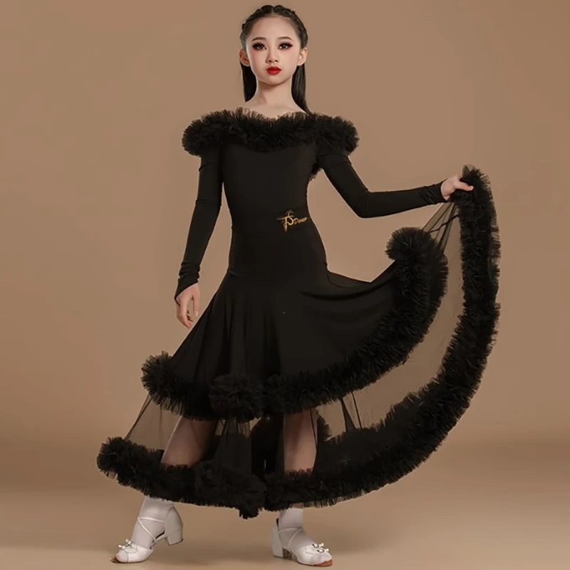 

Kids Girls Dance Bodysuit and Mesh Modern Dance Double Layered Skirt Temperament National Standard Dancewear Costume
