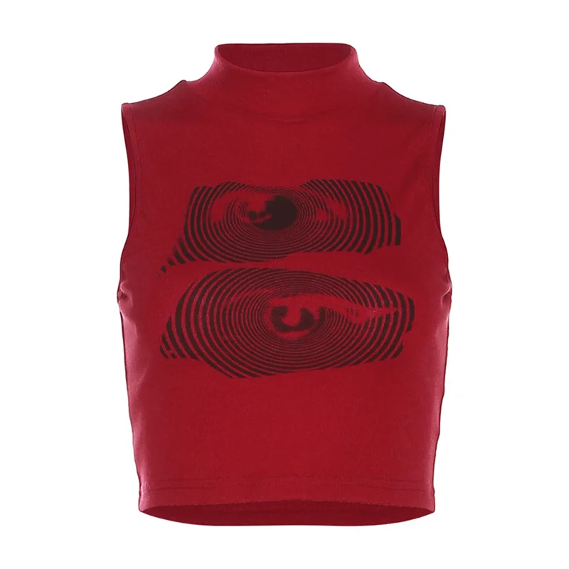 Red Vest Women Vest High-end Print Tank Top High Neckline Sleeveless Vest