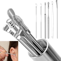 6/7Pcs Rvs Oorsmeer Collector Turn Spiraal Oor Stok Cleaning Herbruikbare Oor Wattenstaafje Draagbare Cleaner Ear Wax removal Tool