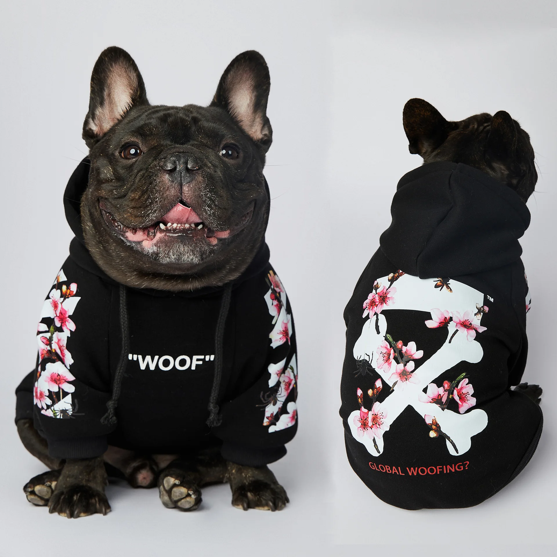 

Dog Clothes WOOF Fashion Sakura Dogs Jacket Pet Hoodies Winter French Bulldog Pugs Sports Dog Jacket M-4XL